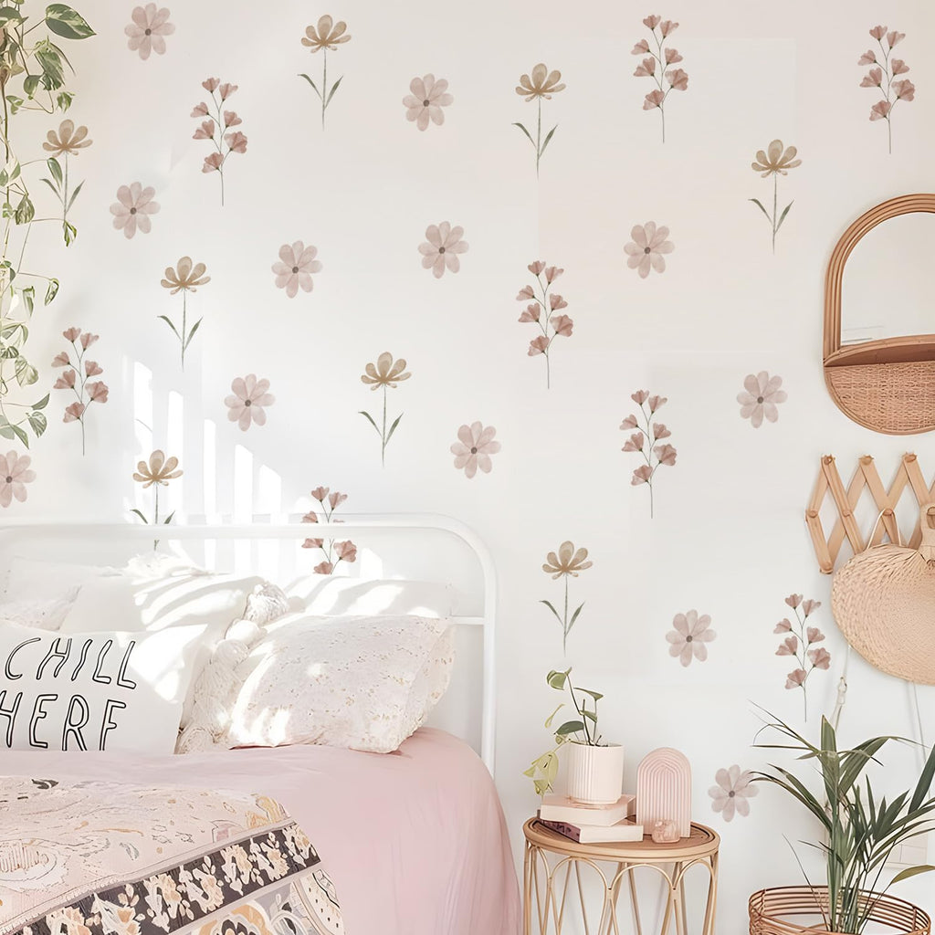 YouRfocus Boho Daisy Flower Wall Decals for Girls Room, Peel and Stick Boho Daisy-pink B 12 Sheets
