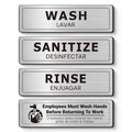 Wash Rinse Sanitize Sink Labels, Bilingual English Spanish 3 Compartment Sink Stickers, Employees Must Wash Hands Sign for Commercial Kitchen, Restaurant, Food Truck, Food Service, 4 Pack Brushed Aluminum Wash/ Rinse /Sanitize/ employees-Spanish