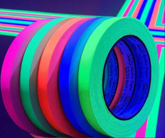Pro Tapes Spike Stack Tape 1/2" x 20yds Multicolor Neon High Visibility Fluorescent Gaffers Tape for Stage, Film, Safety & Event Marking, 5 Pack Neon Colors: Pink, Green, Orange, Blue, Yellow