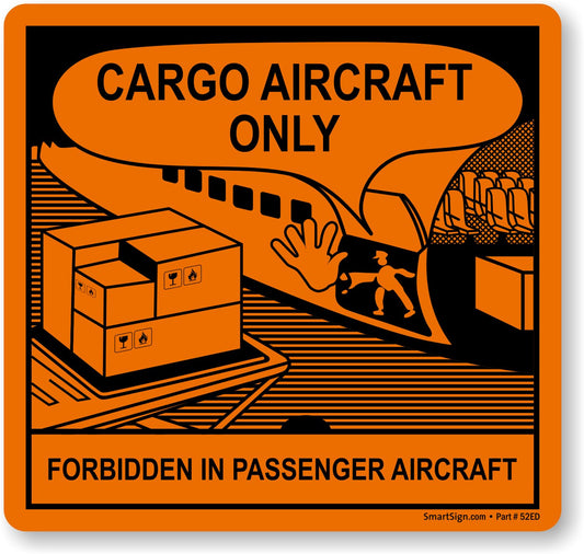 SmartSign 'Cargo Aircraft Only Forbidden in Passenger Aircraft' Shipping Warning Labels - 250/Roll, 4.5 x 4.75 inch, Semi-Gloss Paper Stickers with Adhesive Backing, Black/Orange, Made in USA
