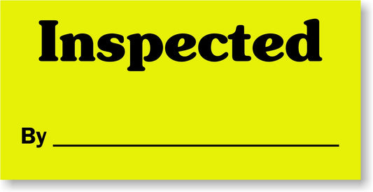 SmartSign Inspected by Write-On Labels in Dispenser Box - Pack of 1000, 2.5" x 1.25", Black on Fluorescent Yellow, Paper Stickers with Permanent Adhesive
