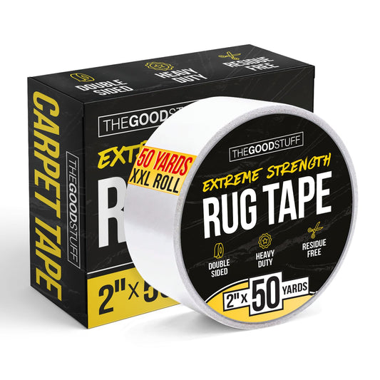 Heavy Duty Double Sided Rug Tape [2"x50yd] Rug Pad Gripper for Hardwood Floors, Vinyl, Area Rugs, Tiles, and Concrete, Two Sided Tape Heavy Duty Carpet Tape, Strong Double Sided Carpet Tape 2" x 50Y