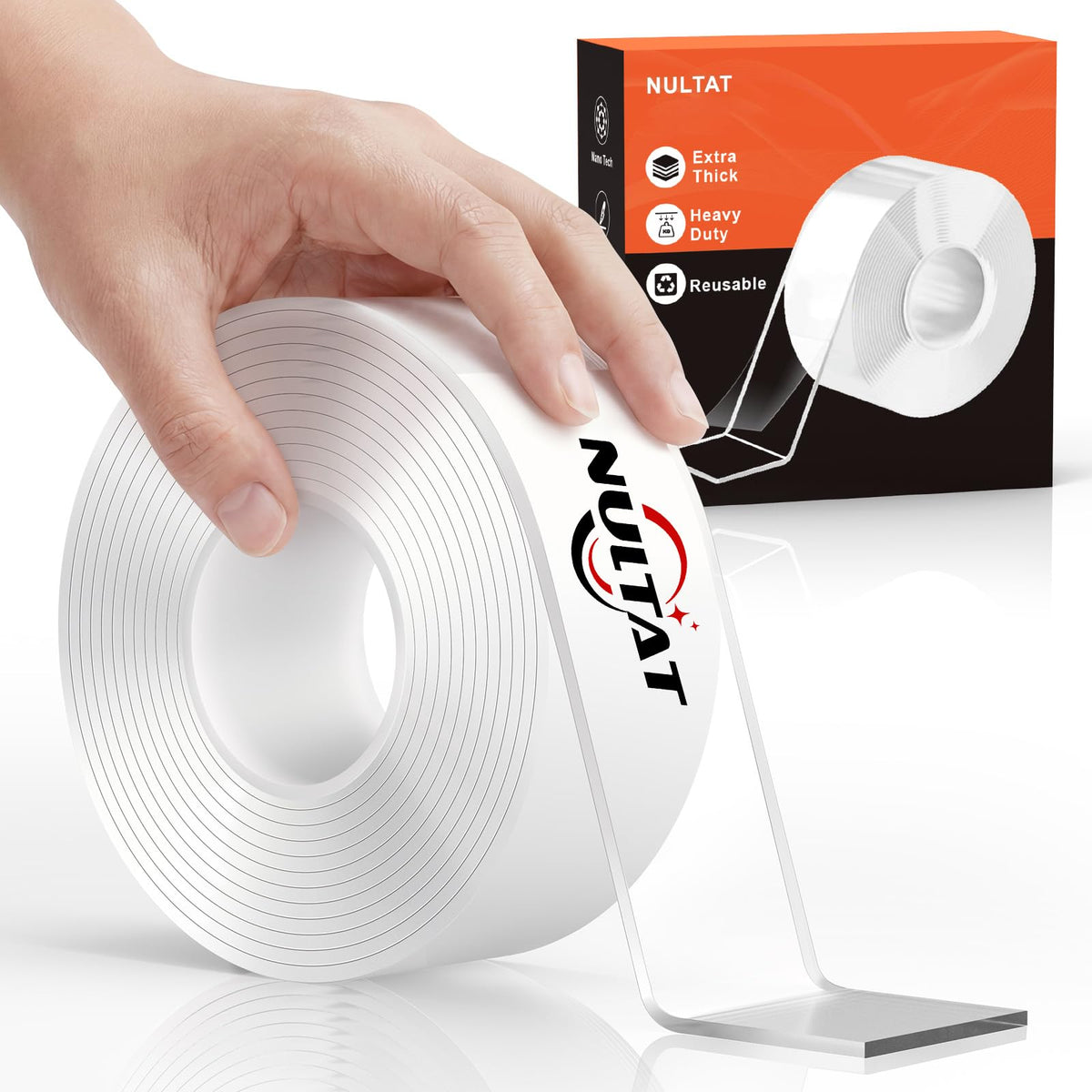 NULTAT Double Sided Tape Heavy Duty, Nano Reusable, Removable, Washable Double Stick Tape for Wall, Multipurpose Clear Adhesive High Temperature Tape 1.18" x 120"(10 Feet) 10 Feet