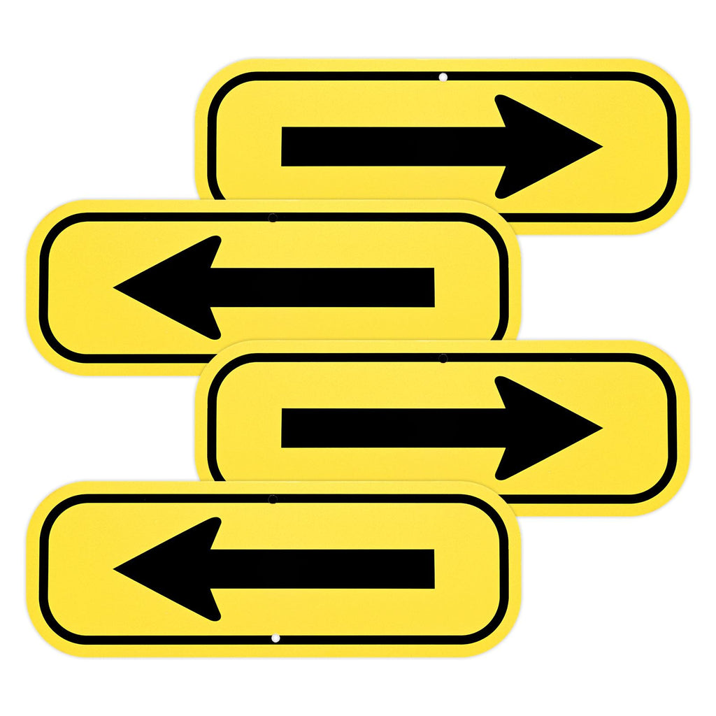 M METERXITY 4-Pack Black Arrow Signs 10x3.5" Aluminum, Yellow on Black Yellow/Black