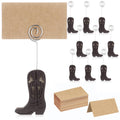 Havawish 10 Set Wooden Cowboy Boot Place Card Holder with Cards, Dark Brown
