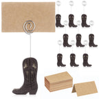 Havawish 10 Set Wooden Cowboy Boot Place Card Holder with Cards, Dark Brown