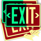 4Pack Photoluminescent Exit Sign Aluminum - 14x10 Inches Glow In Dark Exit Sign with Adhesive Backing - Removable Arrows Included - Non Electrical Red Exit Light For 50 Feet Visibility 14"X10"-4PACK