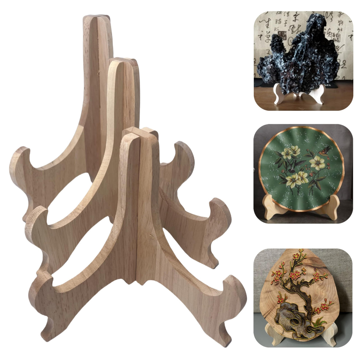 RTeng 2 Pack Wooden Display Stand for Sculptures | Plate and Stone Holder | Decorative Support Rack – Stylish Wooden Stands for Display, Plate Stands, Picture Frame Stand (5”, 6”, 7”) (5 Inch) 5 Inch