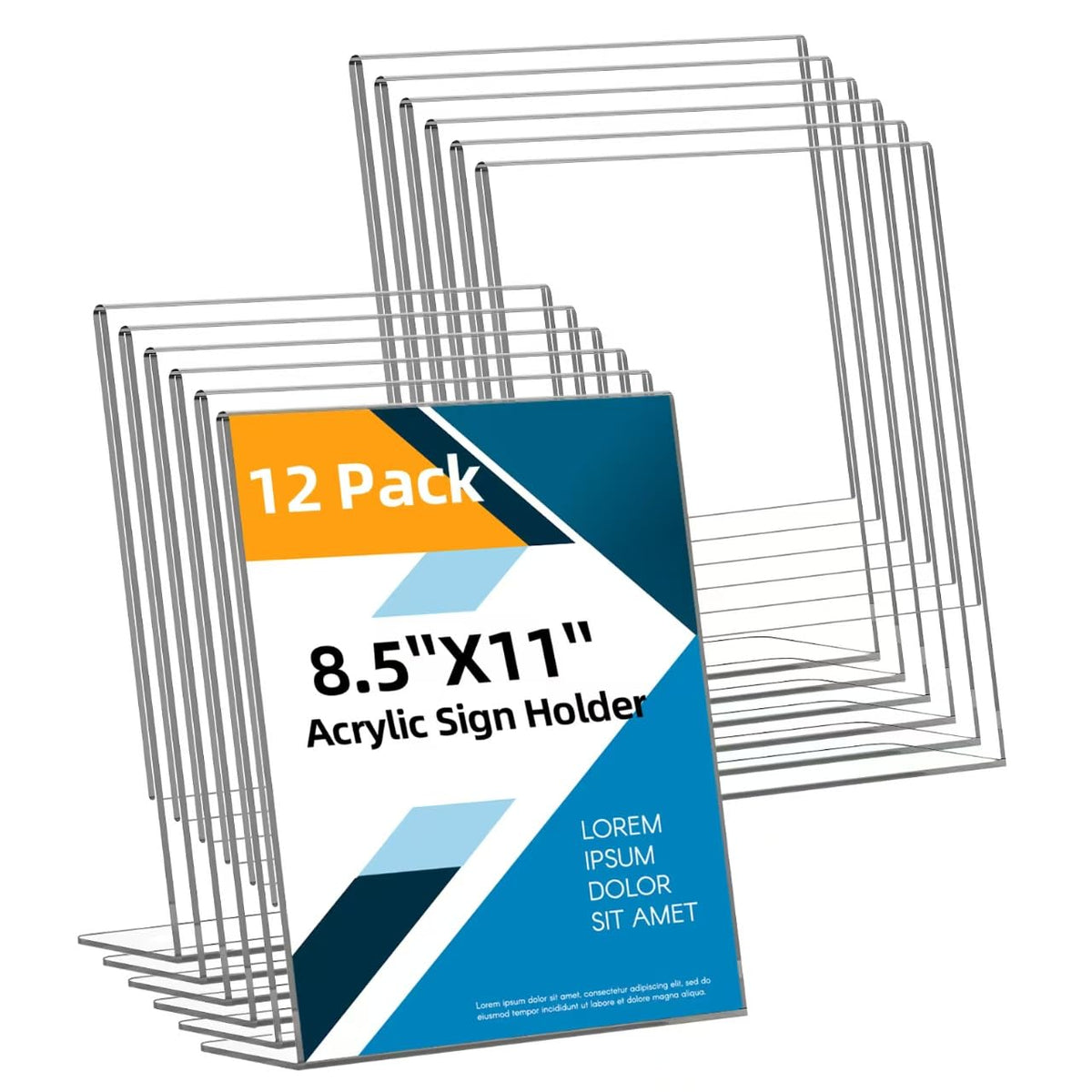 12 Pack Acrylic Sign Holder 8.5x11 Inches, Clear Plastic Table Paper Display Stand, L-Shape Vertical Menu Holder Stand, Clear Picture Photo Flyer Display Stand for Restaurants, Store, Office Desktop 12 Pack-L Shape-8.5X11