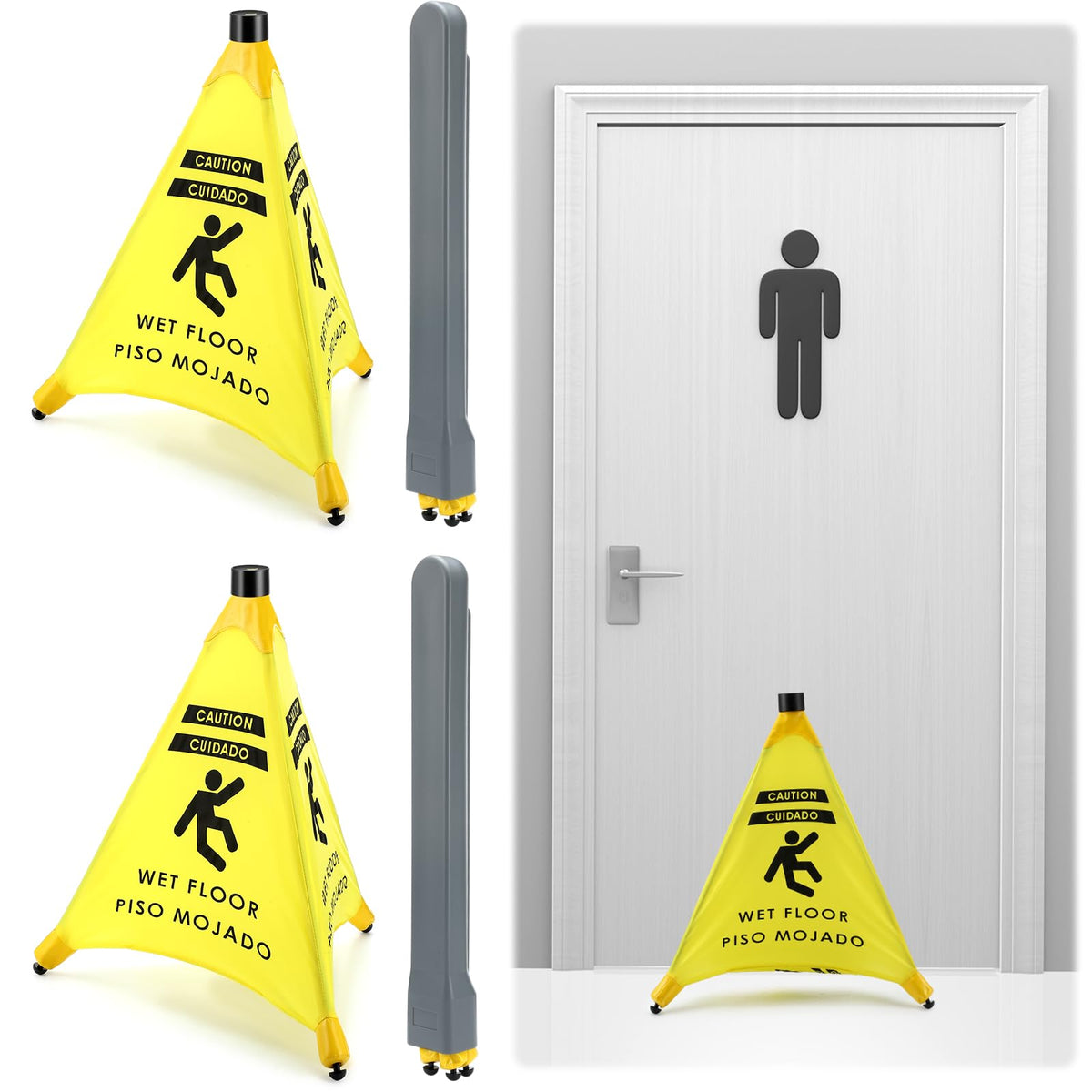 Ceenna 2 Pcs 19.5 Inch Wet Floor Sign Pop-up Safety Cone with Storage Tube Wet Floor Symbol Yellow Warning Sign for Retail, Grocery, Office, Cinema, Restaurant, Mall