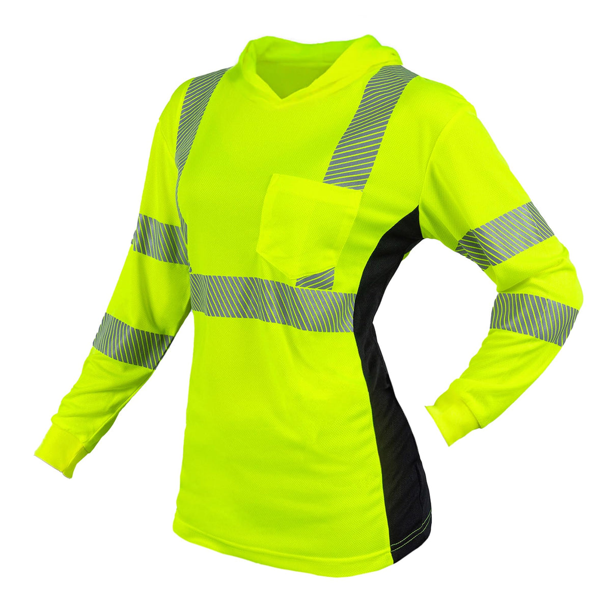 Safety Reflective Shirts for Women ANSI Class 2 Hi Vis Long Sleeve High Visibility Work T Shirts with Hood X-Large Yellow