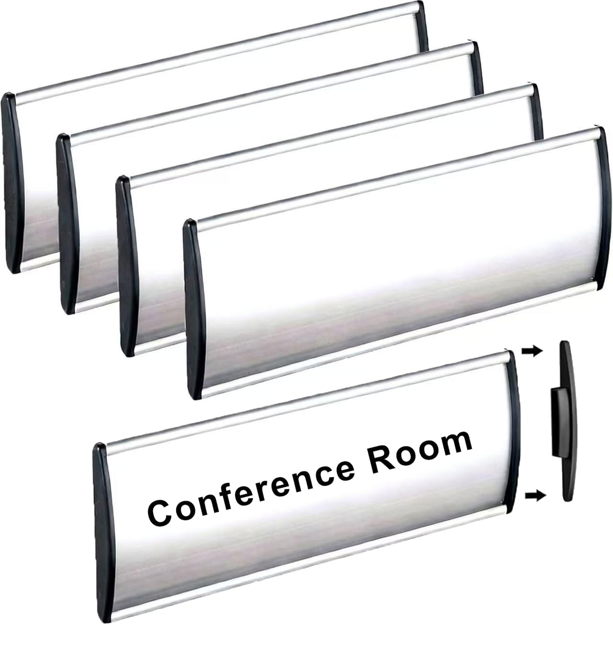 5Pcs Curved Name Plate Holder for Door & Wall - 3" x 8", Silver 3*8 Silver Name plate