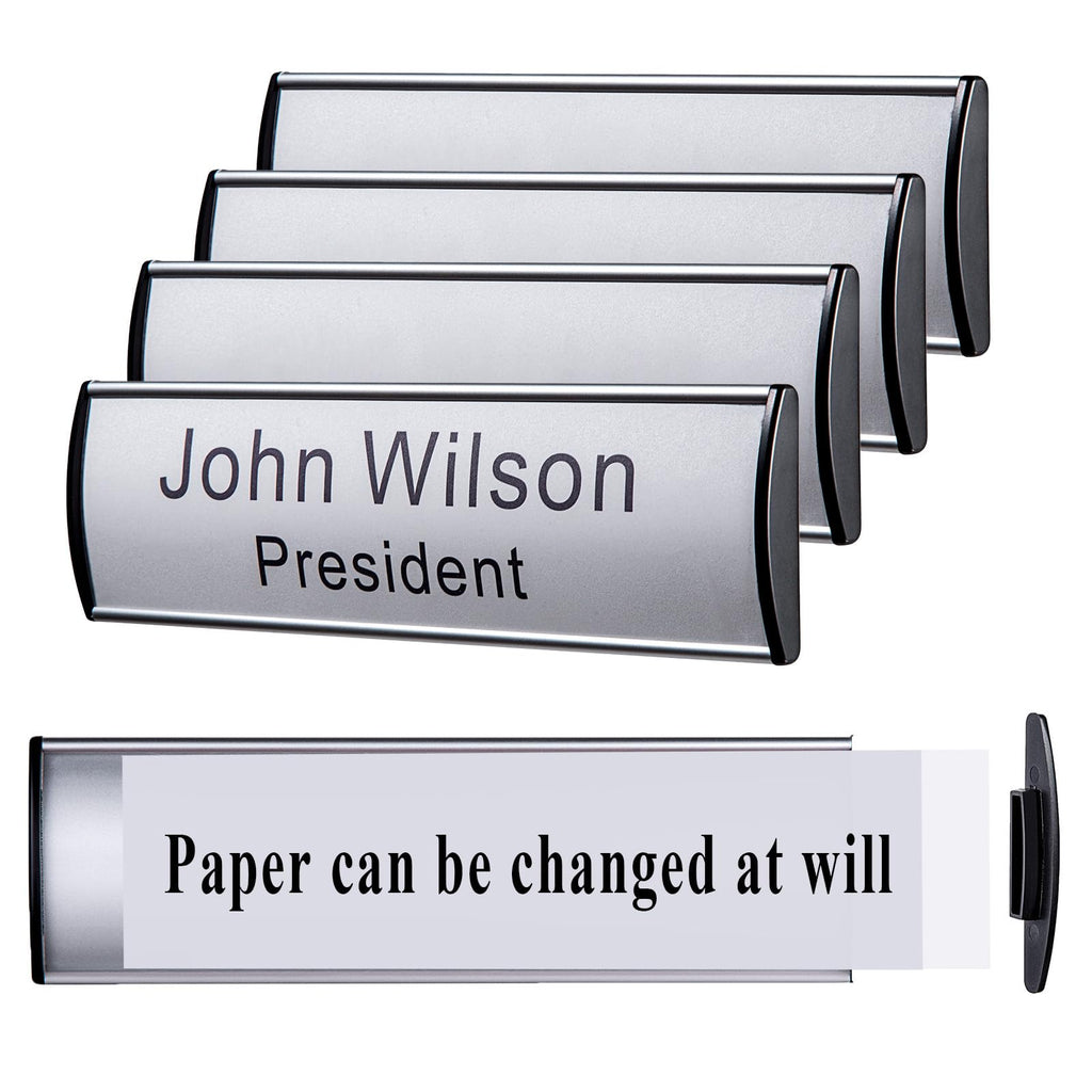 5Pcs Curved NamePlate Holder for Wall or Door 2.36'' x 8'', Silver 2.36*8 Silver Name plate