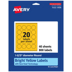 Avery Printable Round Labels, Sure Feed Technology, 1-2/3" Diameter, Bright Yellow Labels, Print-to-The-Edge, Laser/Inkjet Printable, 800 Total, Great for Stickers and Candles 800 Labels