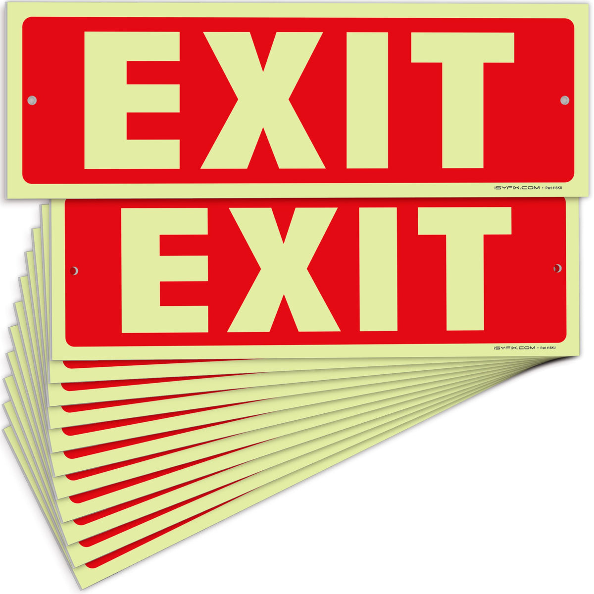 iSYFIX Exit Glow in the Dark Sign, 12x4 Inch, 12 Pack 12 Pk 12x4 Plastic Glow