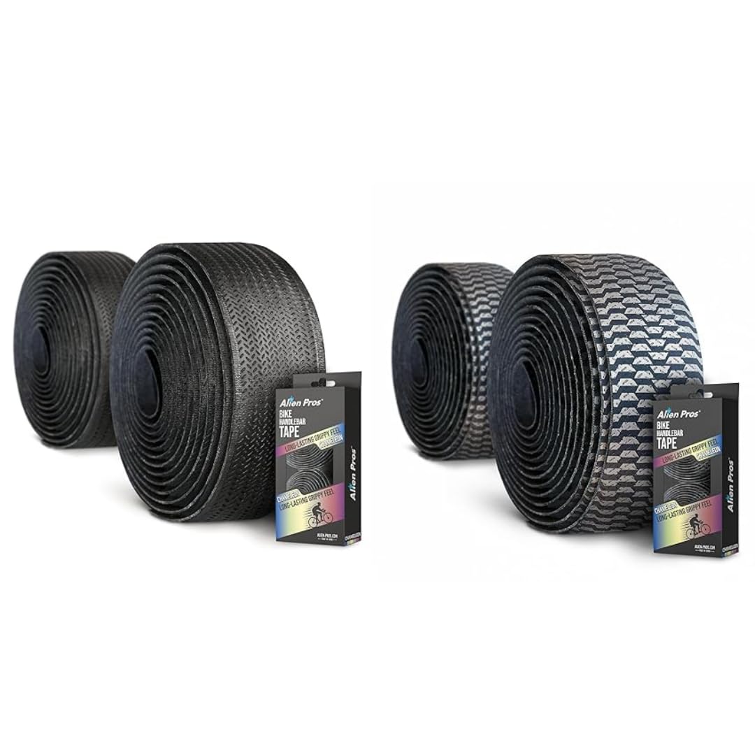ALIEN PROS Set of 4 Black & Silver Chameleon Bike Handlebar Tape - Elevate Your Ride with Stylish, Comfortable, and Color-Shifting PU Tape for Enhanced Grip with These Bicycle Handle bar Tape