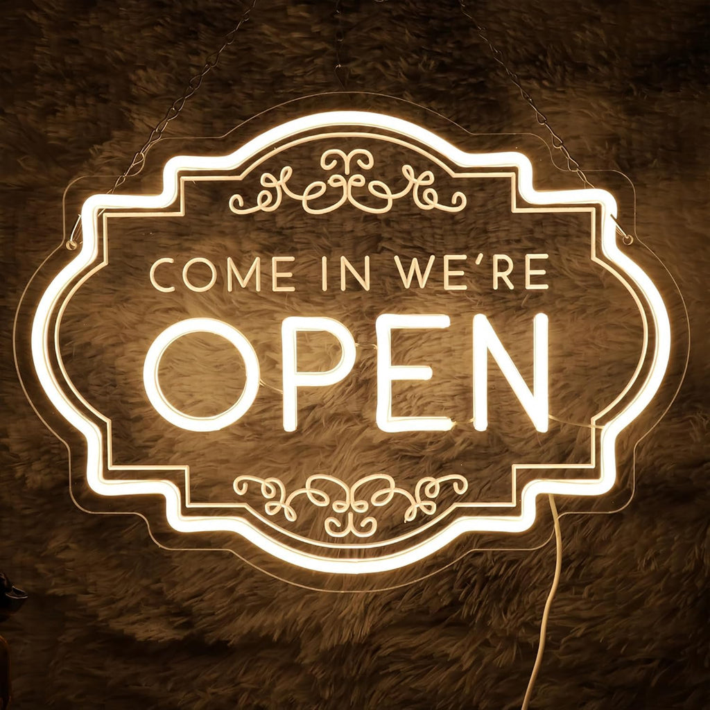 Open Neon Sign 17"x12.6", USB Powered LED Light for Store Decor door-white