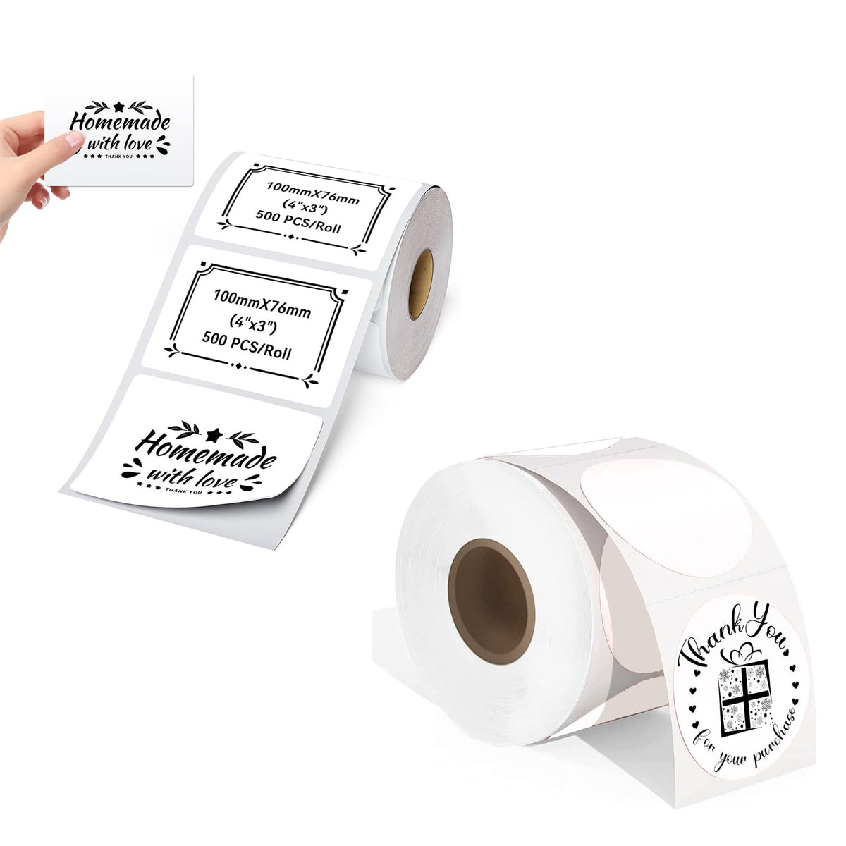 4"x3" Thermal Labels Roll for Small Business Supplies with 2" White Round Label Stickers Roll