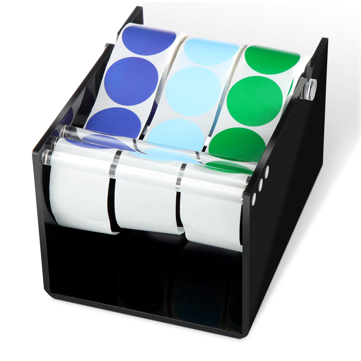 Reallnaive 1 Pcs Adjustable Label Dispenser 3 Disks Sticker Roll Holder Sticker Dispenser Black Label Roll Holder Acrylic Tape Organizer Stand for Office Home Desktop