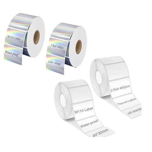 4Roll M110 Holographic Thermal Labels & White M110 Thermal Sticker Labels 1.57''x1.18'' (40x30mm) Multi-Purpose Square Self-Adhesive Lable Compatible with M110/M221/M220/M120/M200 Address Labels