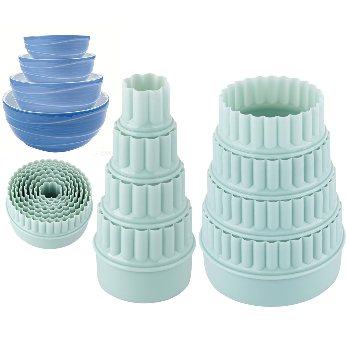 Plus tard 16-Piece Pyrex Bowl Stacker Rings, 2 Display Sets