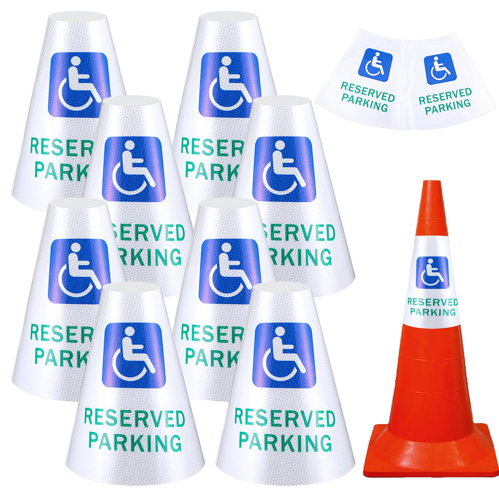 8 Pcs “Reserved Parking” Cone Message Sleeve, 360° Reflective Cones Sleeve
