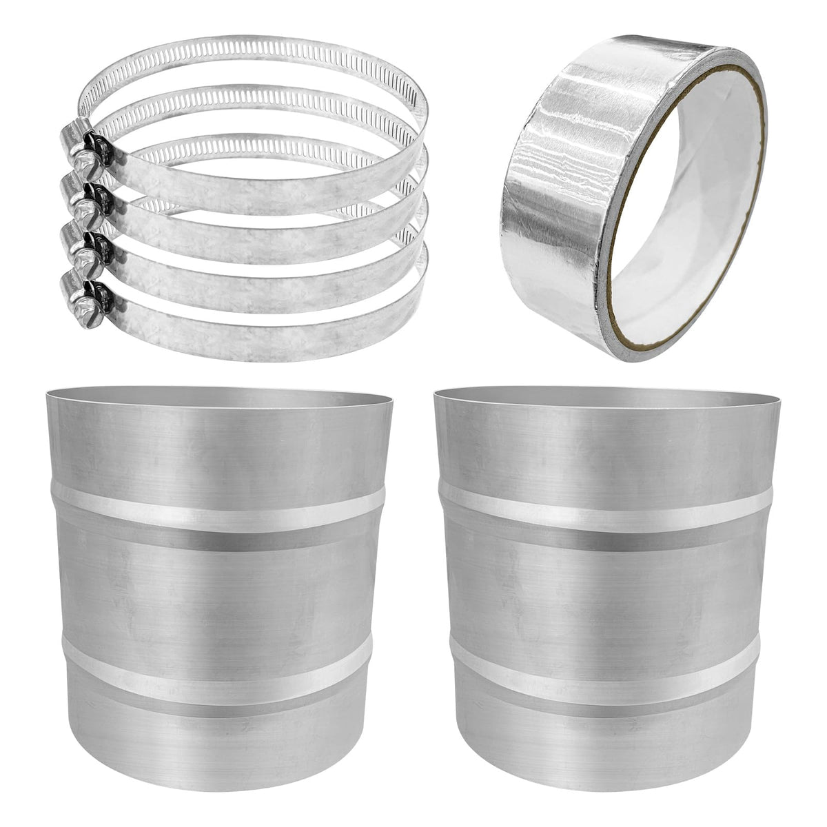 4 Inch Metal Duct Connector, 2Pcs Stainless Steels Ventilation Duct Extension Round Dryer Vent Coupler with 16FT Aluminum Foil Tape and Hose Clamp, Metal Vent Duct Hose Coupling Pipe Connector