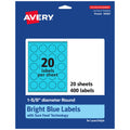 Avery® Printable Round Labels, Sure Feed® Technology, 1-5/8" Diameter, Bright Blue Labels, Print-to-The-Edge, Laser/Inkjet Printable, 400 Total, Great for Stickers and Candles 400 labels