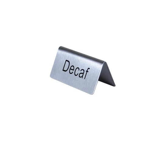 FSE SLTS3153 Table Tent Sign, "Decaf", 3"L x 1-1/2"H, Stainless Steel