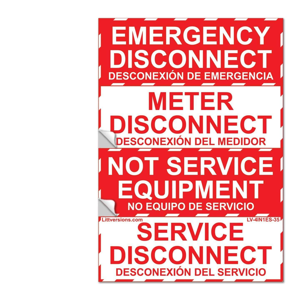 4 Pack (4in1 Label) NEC Compliant Emergency Service Meter Disconnect NOT Service Equipment Generator Bilingual Laminated Label Sticker Electrical Panel 44-944-945 4 Pack Bilingual/Spanish