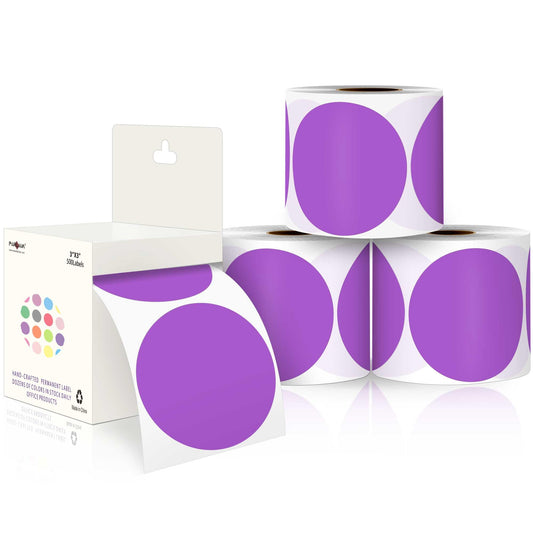 PARLAIM 3”Color Coding Labels Stickers,4Rolls/2000per Dispenser Box Round Adhesive Circle Dot Stickers for Inventory Office Home（Purple） Purple 4 Rolls-2000 Pack