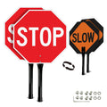 GicnKeuz 2 Pack Stop Slow Sign with Metal Handle, 13x13 inches Double Sided Slow/Stop sign, Traffic Reflective Aluminum Sign, Fade Resistant/Waterproof, Easy to Mount (Red & Orange) 13" x 13" - 2 packs of Stop Sign with handle