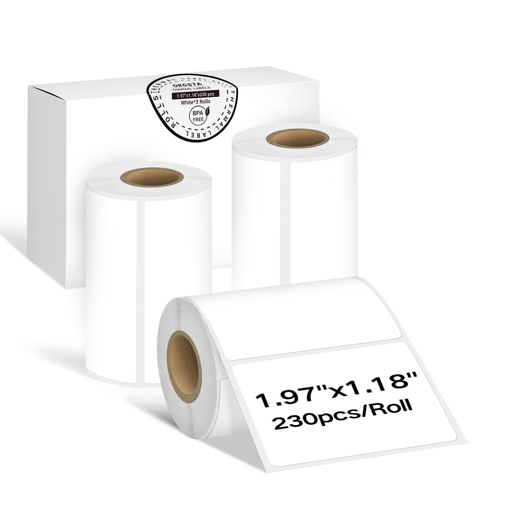 Thermal Sticker Labels, 1.96'' x 1.18" Direct Thermal Labels - 3 Rolls 1.96" x 1.18" Rectangular (White)