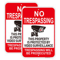 2 PC No Trespassing Signs Private Property, 18"x12" Video Surveillance Sign Red