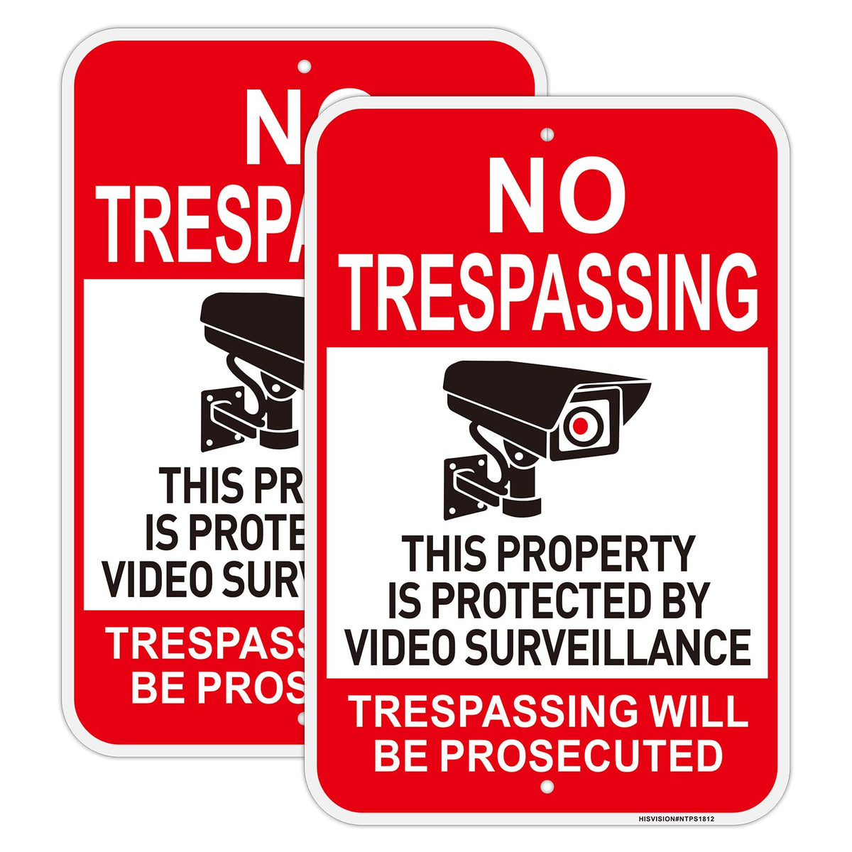 2 PC No Trespassing Signs Private Property, 18"x12" Video Surveillance Sign Red