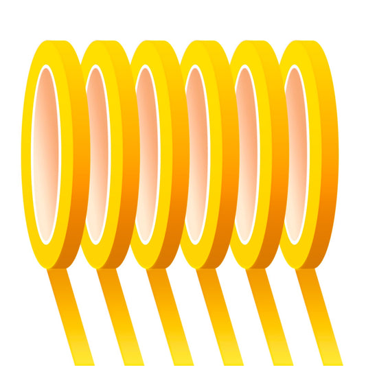 6 Rolls Fine Line Tape 1/16, 1/8, 1/5, 2/5, 1/2, 3/4 Inch x 55 Yard Fineline Masking Tape Painter Adhesive Automotive for DIY Car Auto Paint (Yellow, 1/4 Inches) Yellow