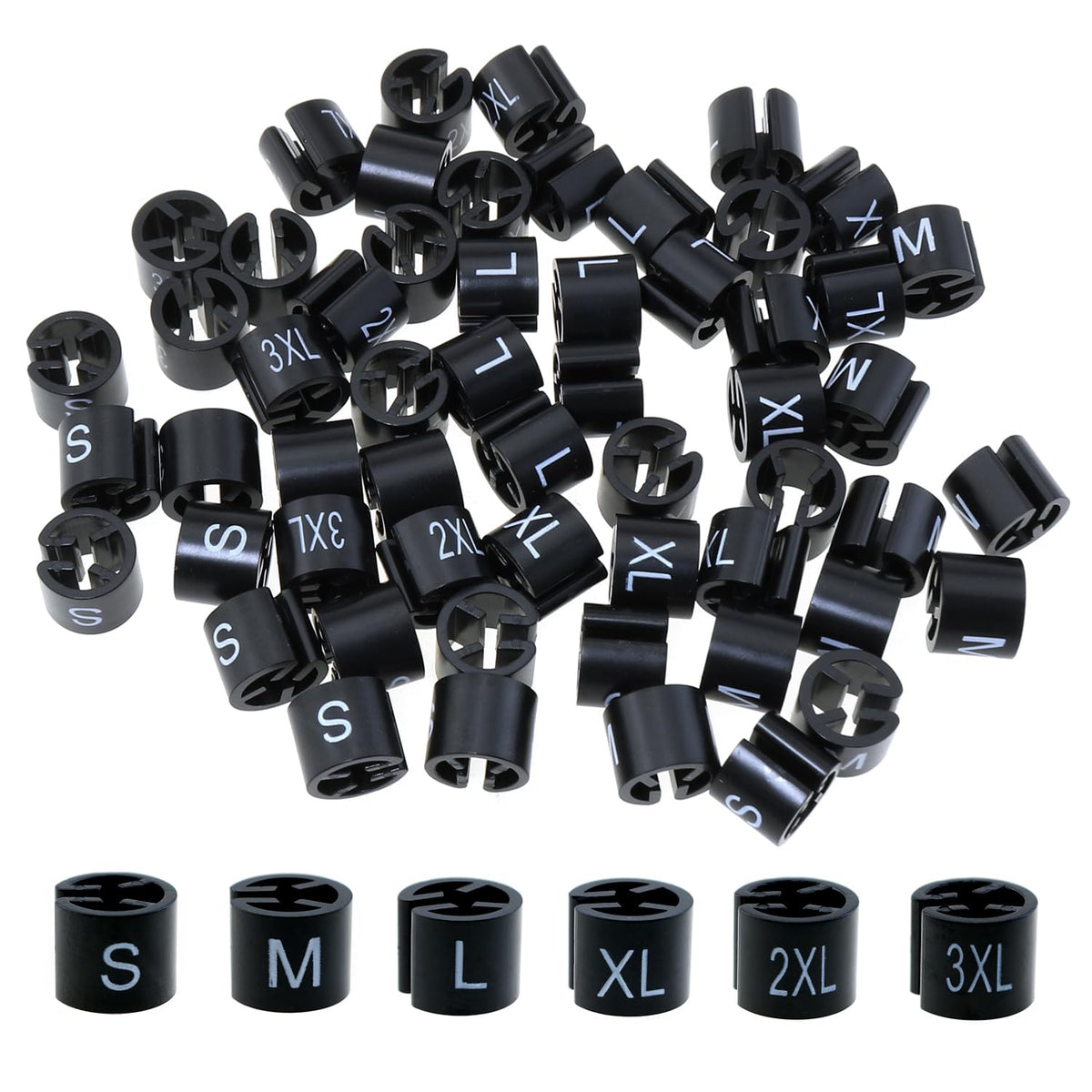 180PCS Round Plastic Hanger Size Marking Button S/M/L/XL/2XL/3XL Black Code Garment Size Marking Tool Suitable for 3-5mm Hanger Rod