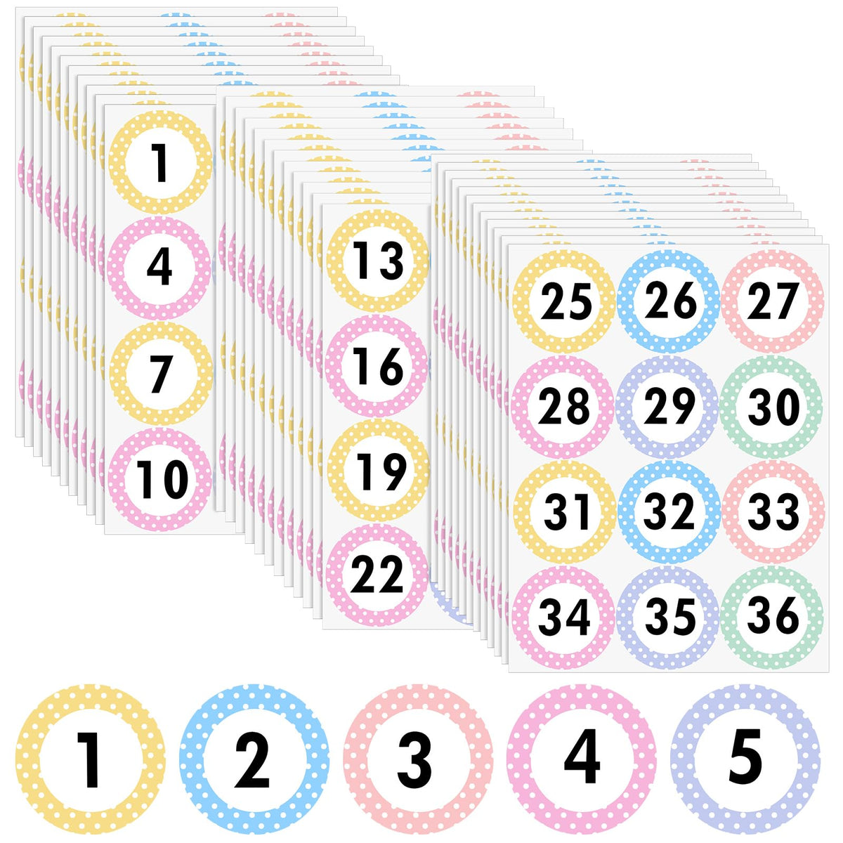 360pcs Large 3 Inch Pastel Number Stickers, 1-36 Number Stickers Pastle Style