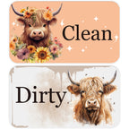 Highland Cow Dishwasher Clean Dirty Magnet, Double-Sided Highland Cow