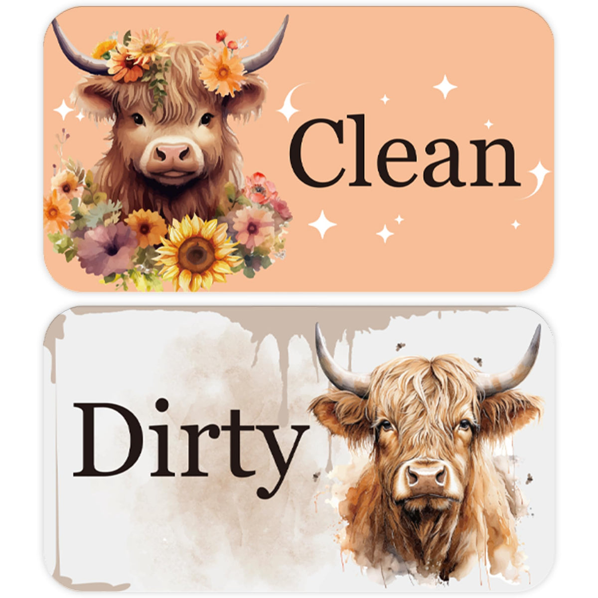 Highland Cow Dishwasher Clean Dirty Magnet, Double-Sided Highland Cow