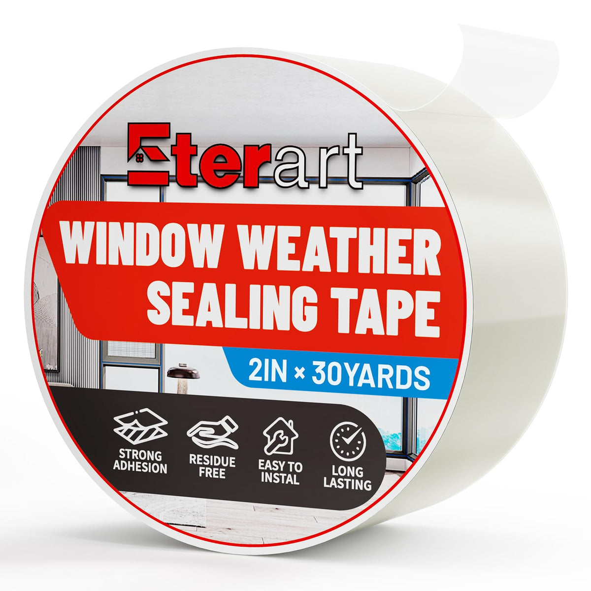 ETERART Transparent Weatherproof Seal Tape 2" x30Yds - Heavy Duty Waterproof Adhesive for Winter Drafts & Rain Leaks, No-Residue Weather Stripping for RVs, Windows, Doors & Renters 2" x 30 Yards
