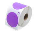 Purple 2.25-inch circle direct thermal industrial labels by Labelvalue, showing vibrant color and adhesive backing.