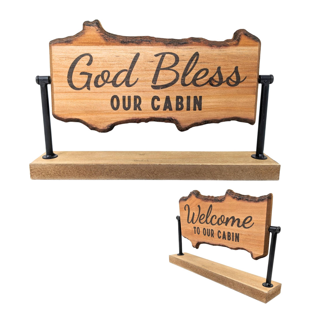 Rustic Cabin Wood Table Roller with Reversible Signs