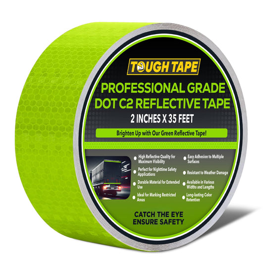DOT C2 Safety Reflective Tape 2IN x 35 FT - Outdoor Waterproof Conspicuity Tape - Green Reflector Tape for Trailers, Vehicles, Boats - Strong Reflective Safety for Caution Warning Signs