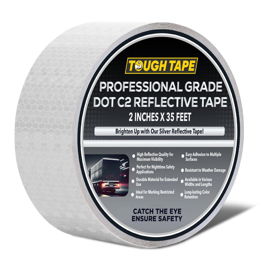 DOT C2 Safety Reflective Tape 2IN x 35 FT - Outdoor Waterproof Conspicuity Tape - Silver Reflector Tape for Trailers, Vehicles, Boats - Strong Reflective Safety for Caution Warning Signs