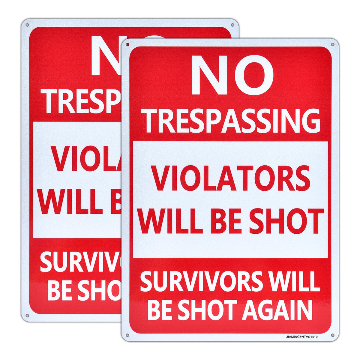 No Trespassing Signs,Violators Will Be Shot Sign, 2 Pack 14"x10" RustFree Reflective Aluminum Survivors Will Be Shot Again Signs, UV Protected,FadeResistant and Weather Resistant, Easy to Mount. Red