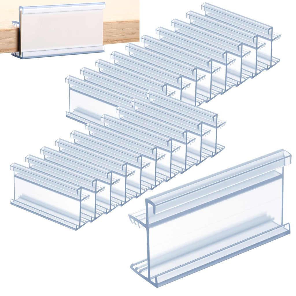 Kathfly 50 Pcs Shelf Label Holder 1.25" x 2.5" Clear PVC Clips, 3/4" Thick