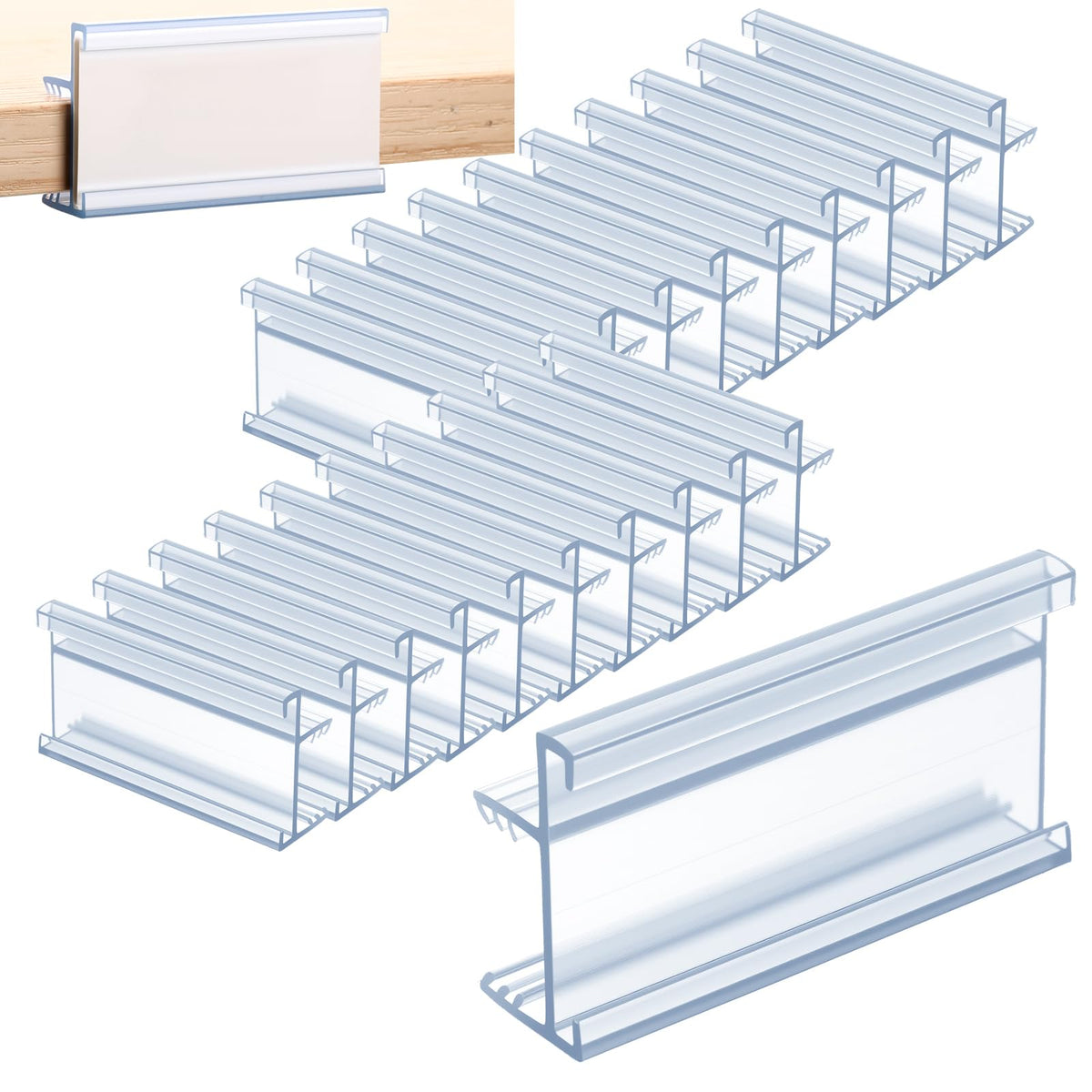 Kathfly 50 Pcs Shelf Label Holder 1.25" x 2.5" Clear PVC Clips, 3/4" Thick