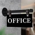 Modern Office Sign 11" x 6" Double-Sided Wall-Mounted Office Door Sign For Business UV Printed Indoor/Outdoor Pre-Drilled Holes with Metal Rod OFFICE - BLACK