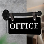 Modern Office Sign 11" x 6" Double-Sided Wall-Mounted Office Door Sign For Business UV Printed Indoor/Outdoor Pre-Drilled Holes with Metal Rod OFFICE - BLACK